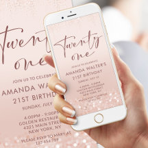 Roze Gouden Glitter 21e Verjaardag Mobiele Uitnodi