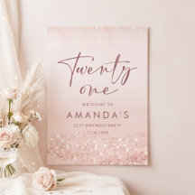 Roze Gouden Glitter 21e Verjaardagsfeest Poster