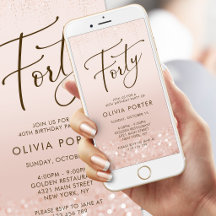 Roze Gouden Glitter 40e Verjaardag Mobiele Uitnodi