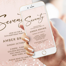 Roze Gouden Glitter 70e Verjaardag Mobiele Uitnodi
