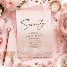 Roze Gouden Glitter 70e Verjaardags Uitnodigingska