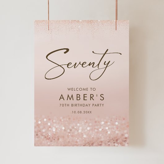 Roze Gouden Glitter 70e Verjaardagsfeest Poster
