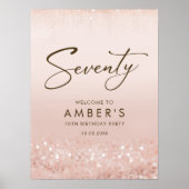 Roze Gouden Glitter 70e Verjaardagsfeest Poster (Voorkant)