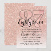 Roze Gouden Glitter 87e Verjaardagsuitnodiging Kaart (Voorkant / Achterkant)