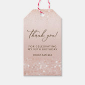 Roze Gouden Glitter 90e Verjaardagsfeest Cadeaulabel (Voorkant)