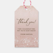 Roze Gouden Glitter 90e Verjaardagsfeest Cadeaulabel (Achterkant)