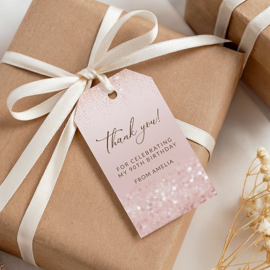 Roze Gouden Glitter 90e Verjaardagsfeest Cadeaulabel