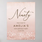 Roze Gouden Glitter 90e Verjaardagsfeest Poster (Voorkant)