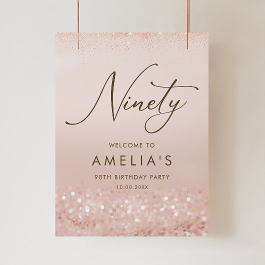Roze Gouden Glitter 90e Verjaardagsfeest Poster