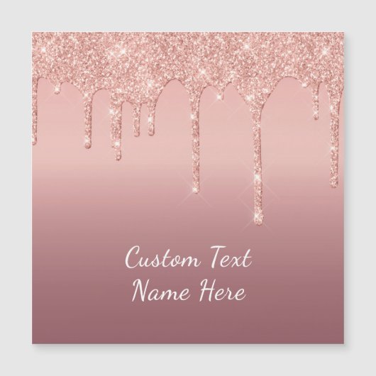 Roze Gouden Glitter Aangepaste Tekst Magnetische K (Voorkant)