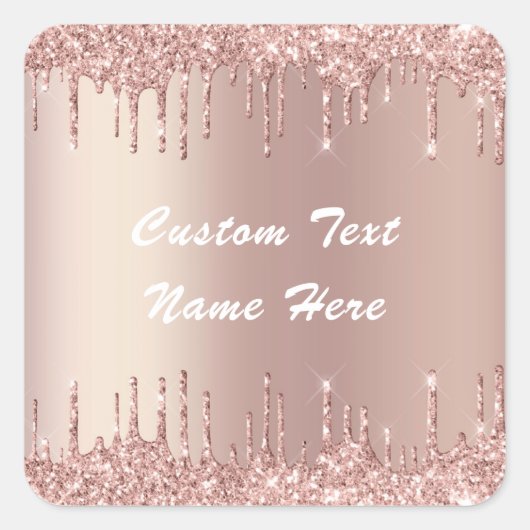 Roze Gouden Glitter Aangepaste Tekst Naam Cadeau S Vierkante Sticker (Voorkant)
