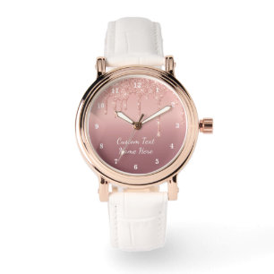 Roze Gouden Glitter Aangepaste Tekst Naam Horloge 