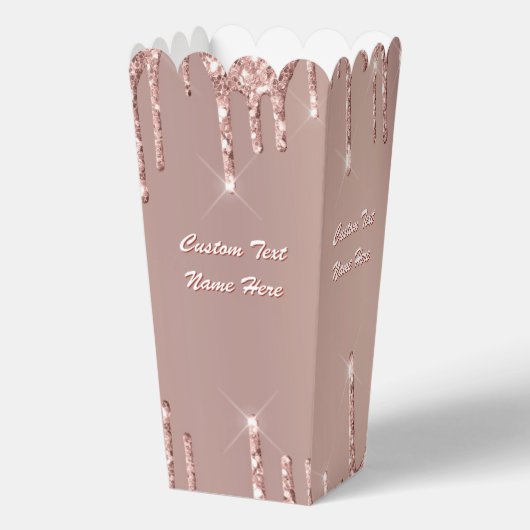 Roze Gouden Glitter Aangepaste Tekst Naam Popcorn  Bedankdoosjes (Voorkant)