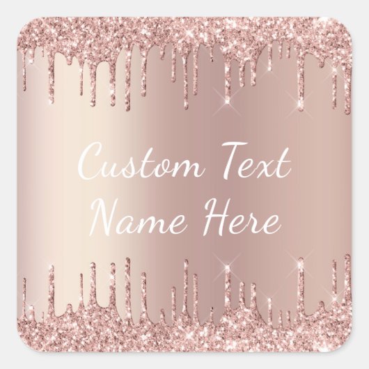 Roze Gouden Glitter Aangepaste Tekst Naam Sticker  (Voorkant)
