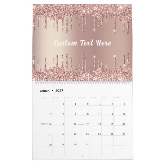 Roze Gouden Glitter Aangepaste Tekstkalender Uw Ca Kalender (Mar 2027)