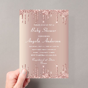 Roze Gouden Glitter Acryl Baby Shower Uitnodiging