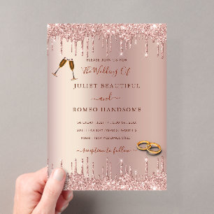 Roze Gouden Glitter Acryl Trouw Uitnodiging
