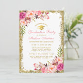 Roze Gouden Glitter Afstudeerfeest Uitnodiging - F (Staand voorkant)