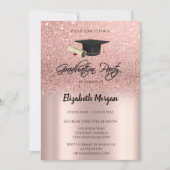 Roze Gouden Glitter Afstudeerhoed Afstudeer Uitnod Kaart (Voorkant)