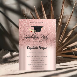 Roze Gouden Glitter Afstudeerhoed Afstudeer Uitnod Kaart