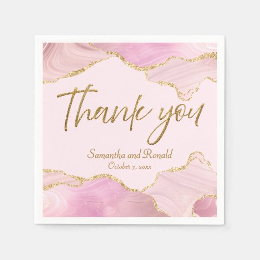 Roze & Gouden Glitter Agaat Dank u bruiloft Servet (Voorkant)