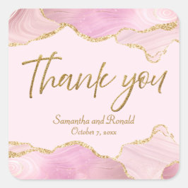 Roze & Gouden Glitter Agaat Dank u bruiloft Vierkante Sticker