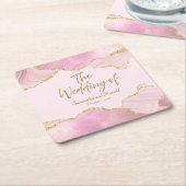 Roze & Gouden Glitter Agaat De Huwelijk Van Kartonnen Onderzetters (Schuin)