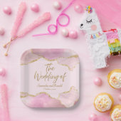 Roze & Gouden Glitter Agaat De Huwelijk Van Papieren Bordje (Feest)