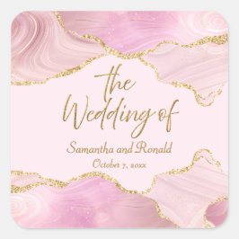 Roze & Gouden Glitter Agaat De Huwelijk Van Vierkante Sticker
