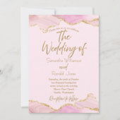 Roze & Gouden Glitter Agaat Huwelijksuitnodiging Kaart (Voorkant)