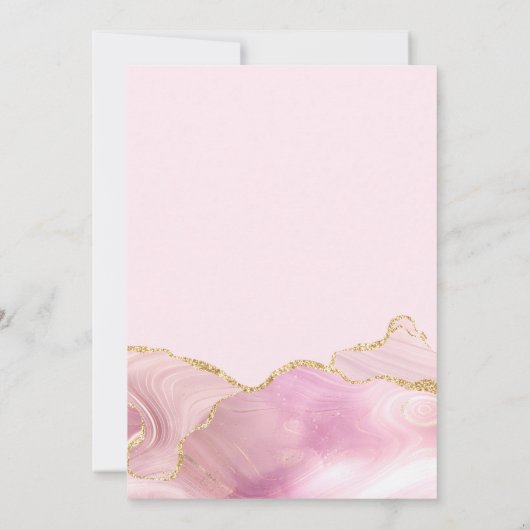 Roze & Gouden Glitter Agaat Huwelijksuitnodiging Kaart (Achterkant)