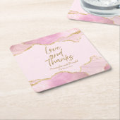 Roze & Gouden Glitter Agaat Liefde en Bedankt Wedd Kartonnen Onderzetters (Schuin)