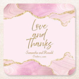 Roze & Gouden Glitter Agaat Liefde en Bedankt Wedd Kartonnen Onderzetters