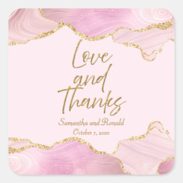 Roze & Gouden Glitter Agaat Liefde en Bedankt Wedd Vierkante Sticker