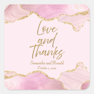Roze & Gouden Glitter Agaat Liefde en Bedankt Wedd Vierkante Sticker