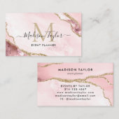 Roze Gouden Glitter Agaat Monogram Event Planner Visitekaartje (Voorkant / Achterkant)