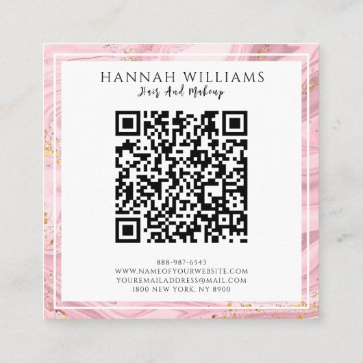 Roze & Gouden Glitter Agaat QR Code Modern Uniek Vierkante Visitekaartje (Achterkant)