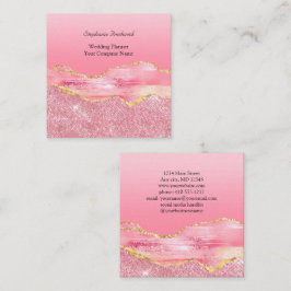 Roze Gouden Glitter Agate Trendy Klein Zakelijk Vierkante Visitekaartje