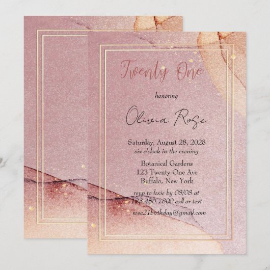 Roze Gouden Glitter Alcohol Inkt 21e Verjaardagsfe Kaart (Voorkant / Achterkant)