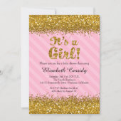 Roze & Gouden Glitter Baby Meisje Douche Uitnodigi Kaart (Voorkant)