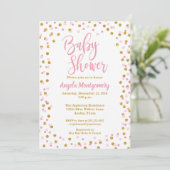 Roze & Gouden Glitter Baby shower Invitation Kaart (Staand voorkant)