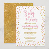 Roze & Gouden Glitter Baby shower Invitation Kaart (Voorkant / Achterkant)