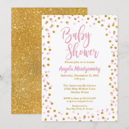 Roze & Gouden Glitter Baby shower Invitation Kaart