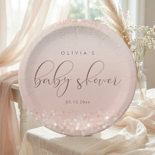 Roze Gouden Glitter Baby Shower Rond Papieren Bordje