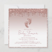 Roze Gouden Glitter Baby Shower Uitnodiging  (Voorkant)