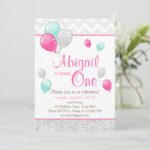 Roze Gouden Glitter Ballonnen Verjaardag Uitnodigi Kaart (Staand voorkant)