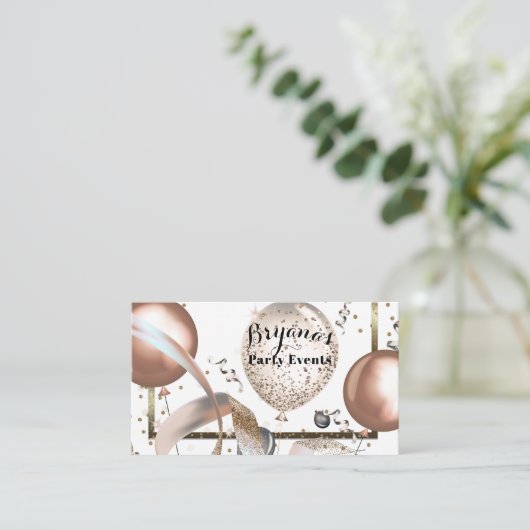 Roze Gouden Glitter Ballonnen Witte Feest Planner Visitekaartje (Staand voorkant)