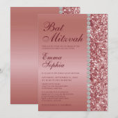 Roze Gouden Glitter Bat Mitzvah Kaart (Voorkant / Achterkant)