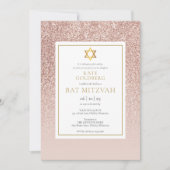 Roze Gouden Glitter Bat Mitzvah Kaart (Voorkant)