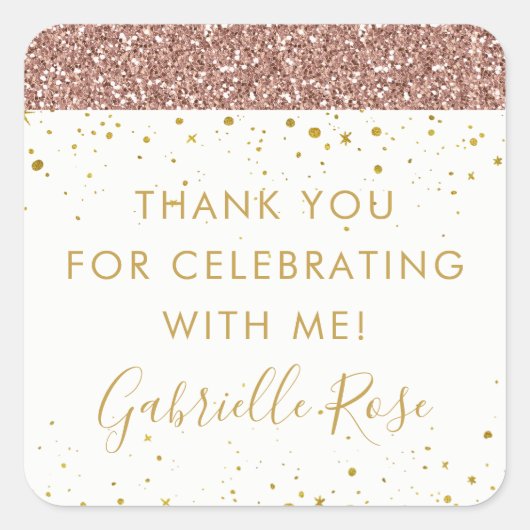 Roze Gouden Glitter Bedanklabel Sticker (Voorkant)